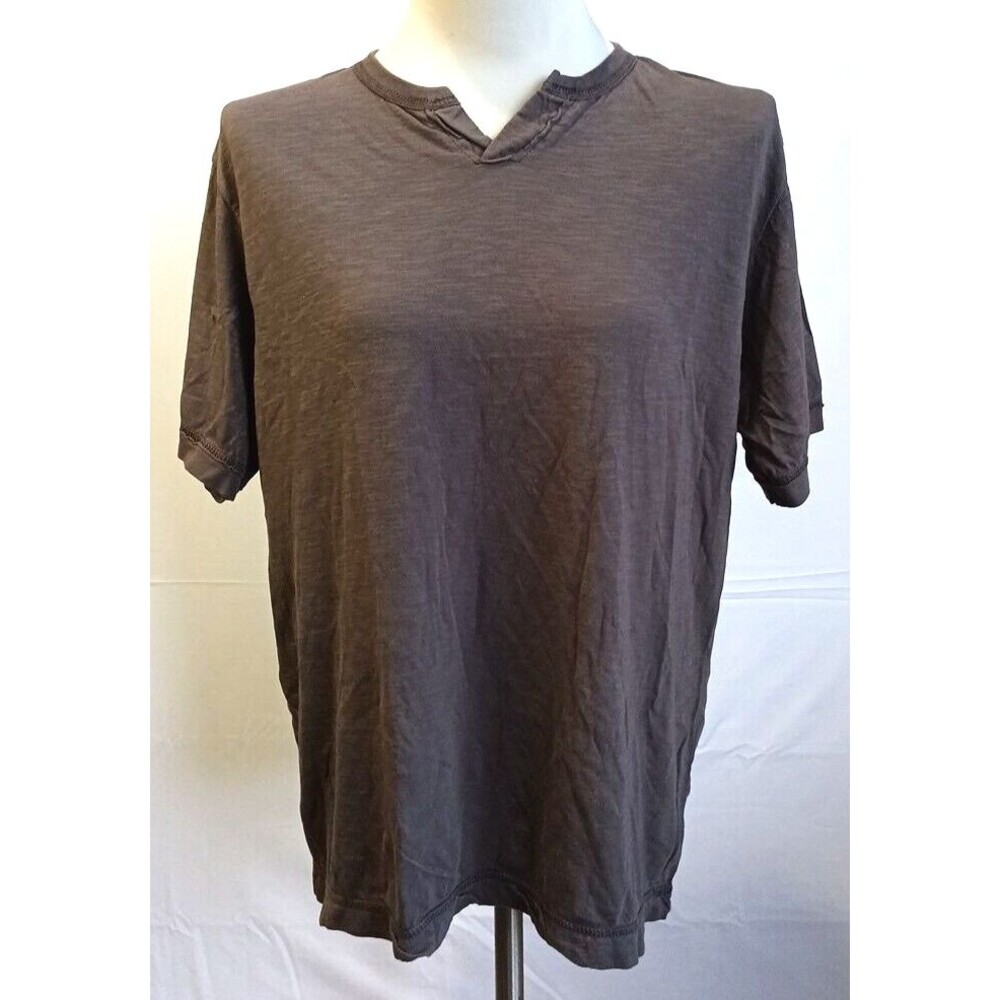 Vintage Converse Men's Brown T Shirt Size Large Split V-Neck 100% Cotton